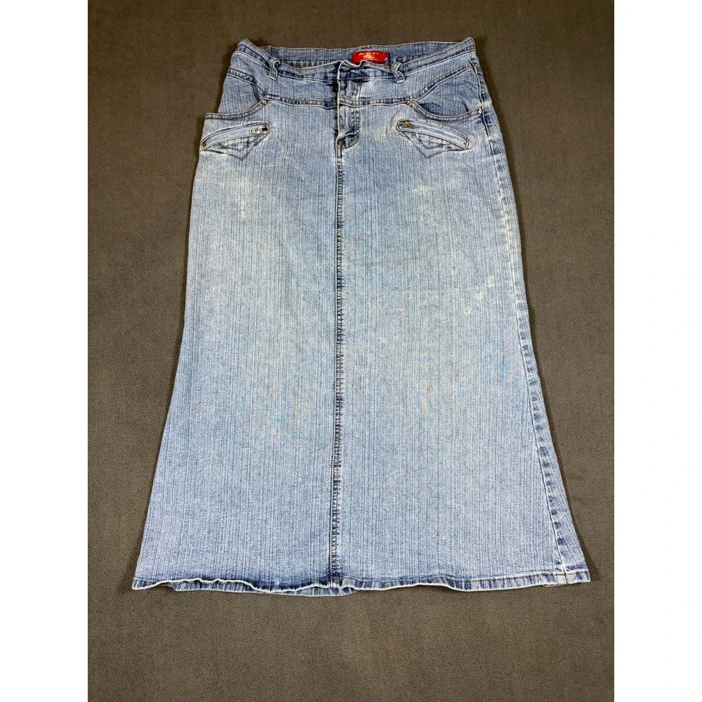 MGY Long Maxi Skirt Women's 9 Blue Denim Zipped Pockets High Waisted Outdoor